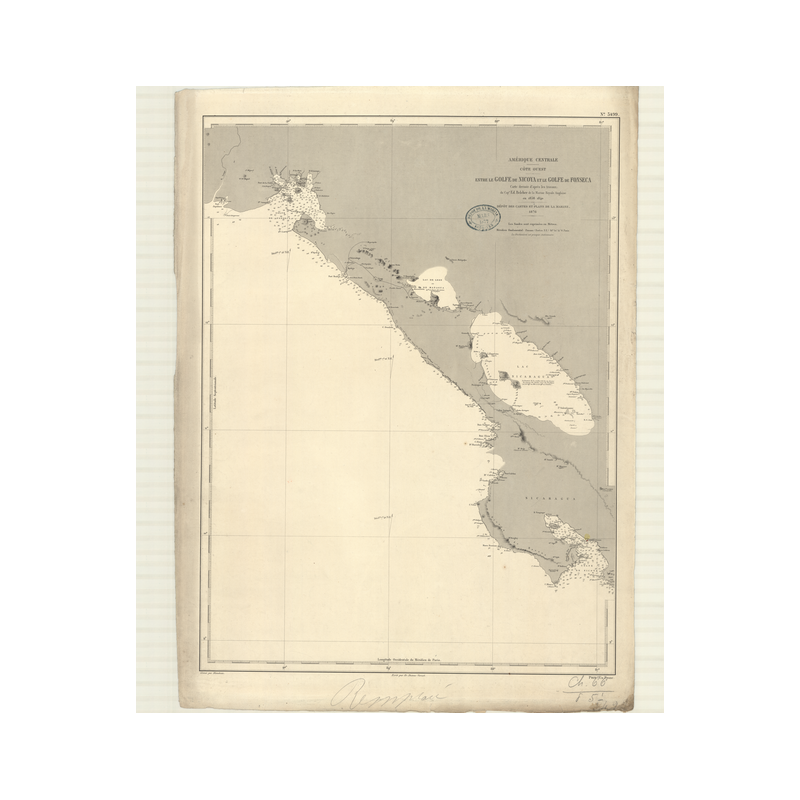 Reproduction carte marine ancienne Shom - 3499 - FONSECA (Golfe), NICOYA (Golfe) - NICARAGUA (Côte Ouest),COSTA RICA (C