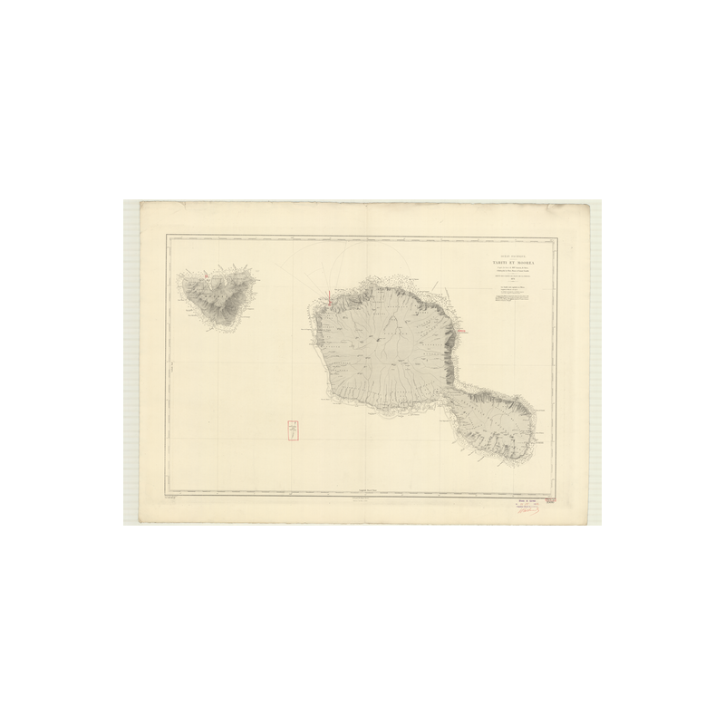 Reproduction carte marine ancienne Shom - 3500 - SOCIETE (îles), TAHITI (île), MOOREA (île) - pOLYNESIE FRANCAISE - p