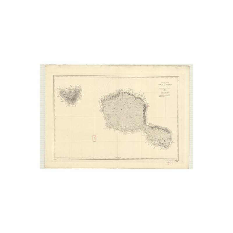 Reproduction carte marine ancienne - 3500 - SOCIETE (îles), TAHITI (île), MOOREA (île) - POLYNESIE FRANCAISE - PACIFIQUE - (1876