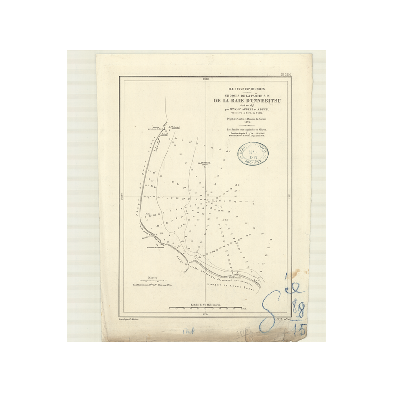 Reproduction carte marine ancienne - 3510 - KOURILES (îles), ITOUROUP (île), URUP (île), ONNEBITSU (Baie) - PACIFIQUE - (1876 -