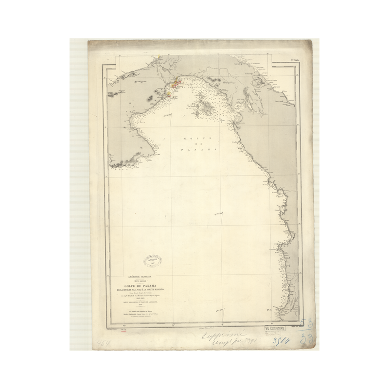 Reproduction carte marine ancienne Shom - 3514 - pANAMA (Golfe), SAN JUAN (Rivière), MARIATO (Pointe) - pANAMA - pACIFI