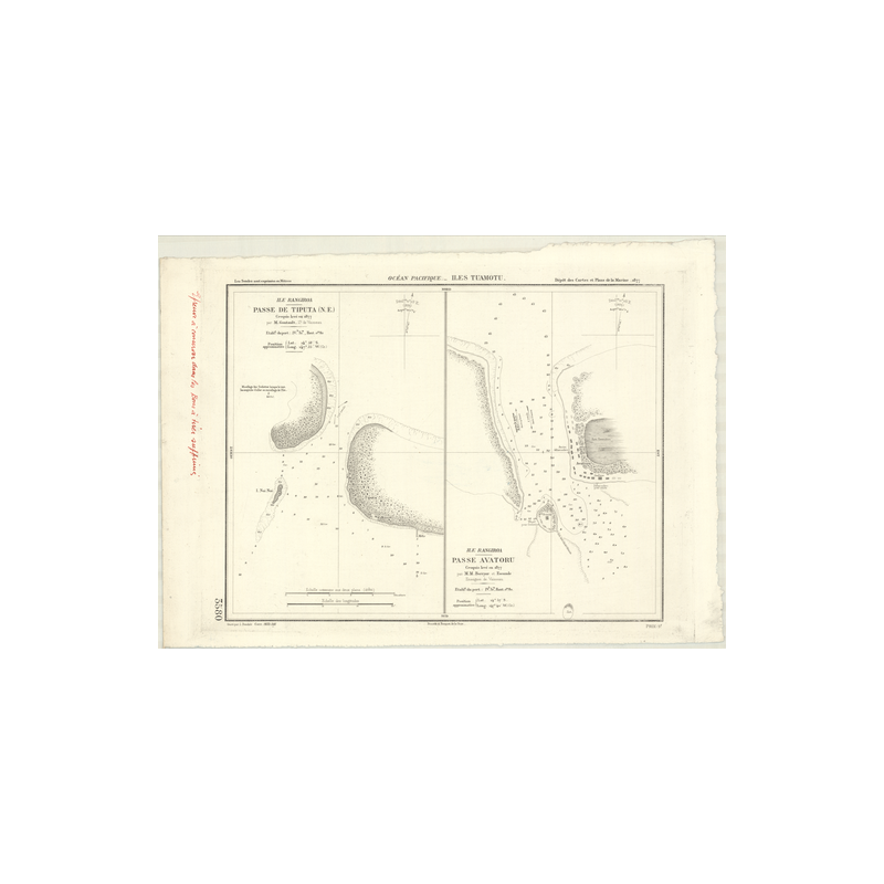 Reproduction carte marine ancienne - 3580 - TUAMOTU (Archipel), RANGIROA (île), TIPUTA (Passe) - POLYNESIE FRANCAISE - PACIFIQUE