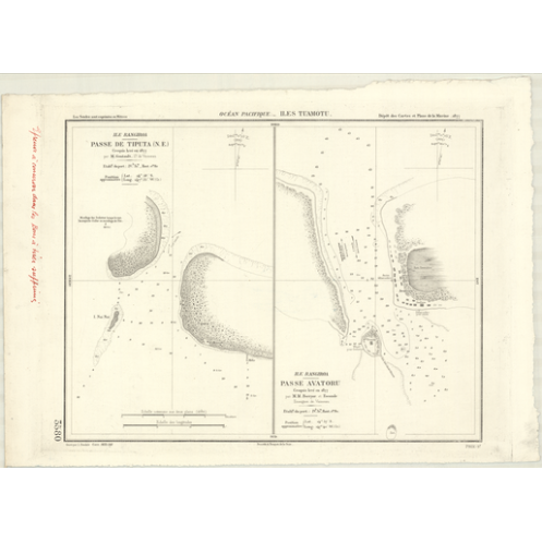 Reproduction carte marine ancienne Shom - 3580 - TUAMOTU (Archipel), RANGIROA (île), TIPUTA (Passe) - pOLYNESIE FRANCAI