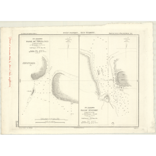 Carte marine ancienne - 3580 - TUAMOTU (Archipel), RANGIROA (île), TIPUTA (Passe) - POLYNESIE FRANCAISE - PACIFIQUE - (1877 - ?)