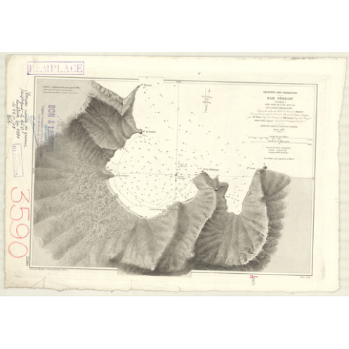 Reproduction carte marine ancienne Shom - 3590 - MARQUISES (îles), HIVA-OA (île), pERIGOT (Baie), pUAMAU (Baie) - pOLY