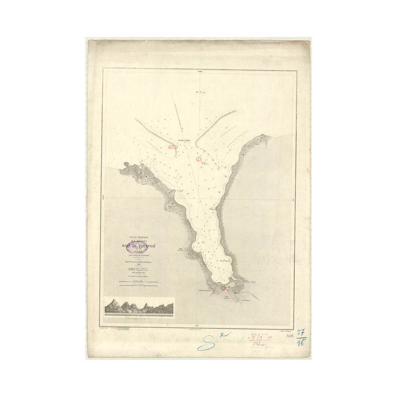 Carte marine ancienne - 3593 - SOCIETE (îles), MOOREA (île), PAPETOAI (Baie), TERIU (Baie) - POLYNESIE FRANCAISE - PACIFIQUE - (