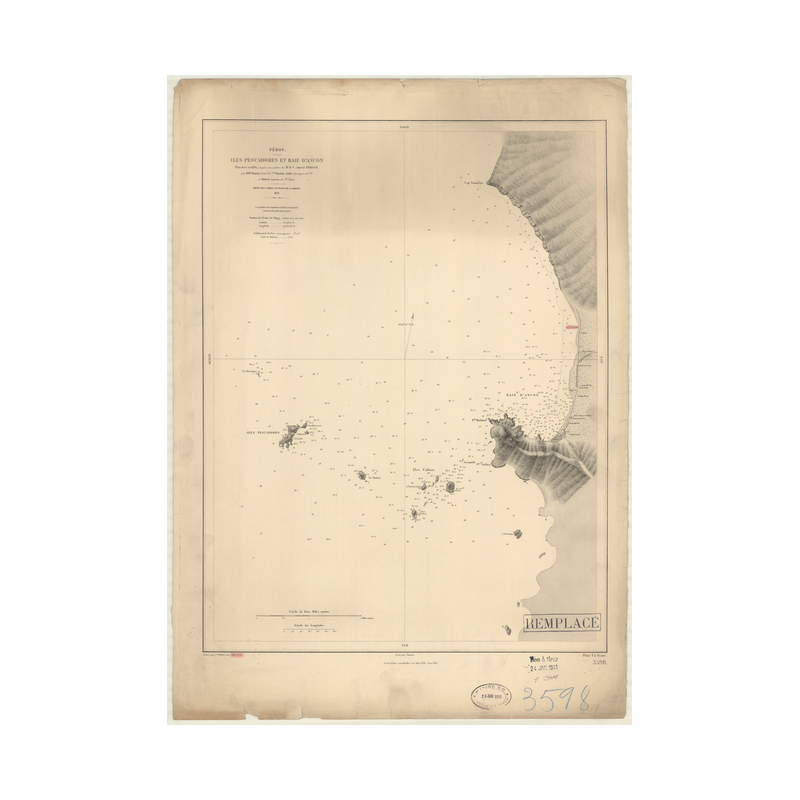 Reproduction carte marine ancienne Shom - 3598 - pESCADORES (îles), ANCON (Baie) - pEROU - pACIFIQUE,AMERIQUE de SUD (C