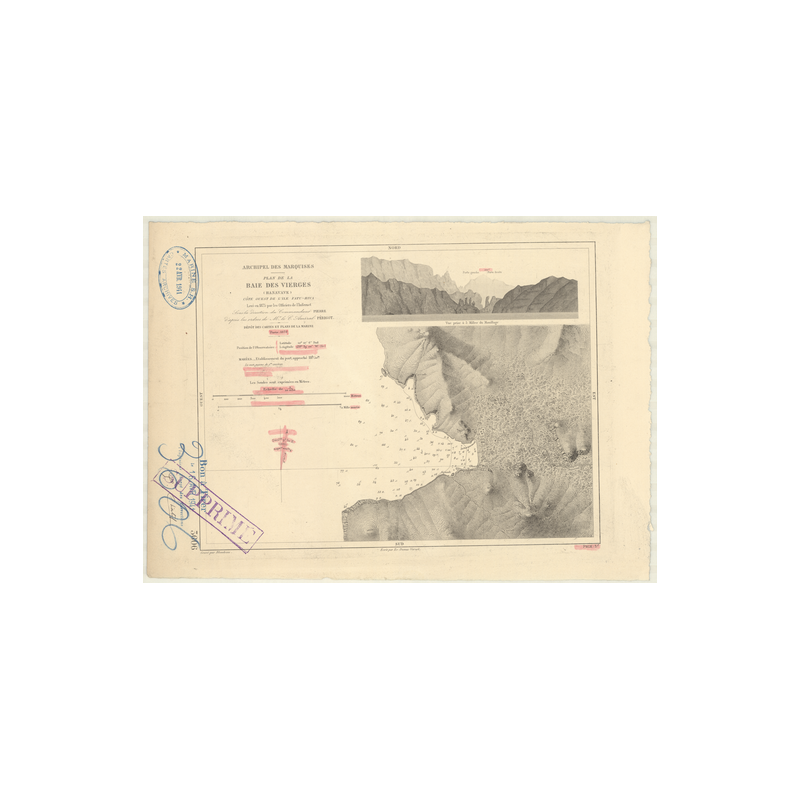Reproduction carte marine ancienne - 3606 - MARQUISES (îles), FATU-HIVA (île), VIERGES (Baie), HANAVAVE (Baie) - POLYNESIE FRANC