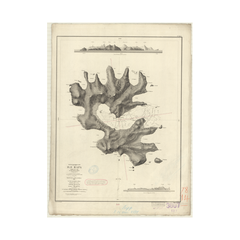 Reproduction carte marine ancienne Shom - 3607 - AUSTRALES (îles), RAPA (île) - pOLYNESIE FRANCAISE - pACIFIQUE - (187