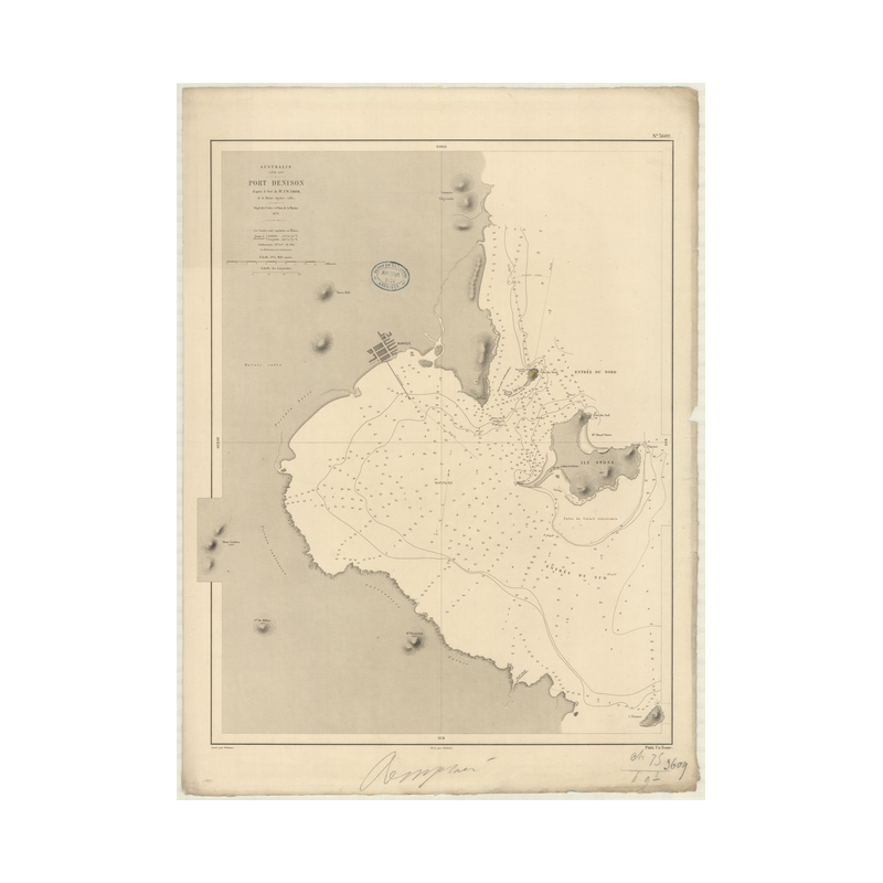 Reproduction carte marine ancienne Shom - 3609 - d'NISON (Port) - pACIFIQUE,AUSTRALIE (Côte Est),CORAIL (Mer) - (1878 -