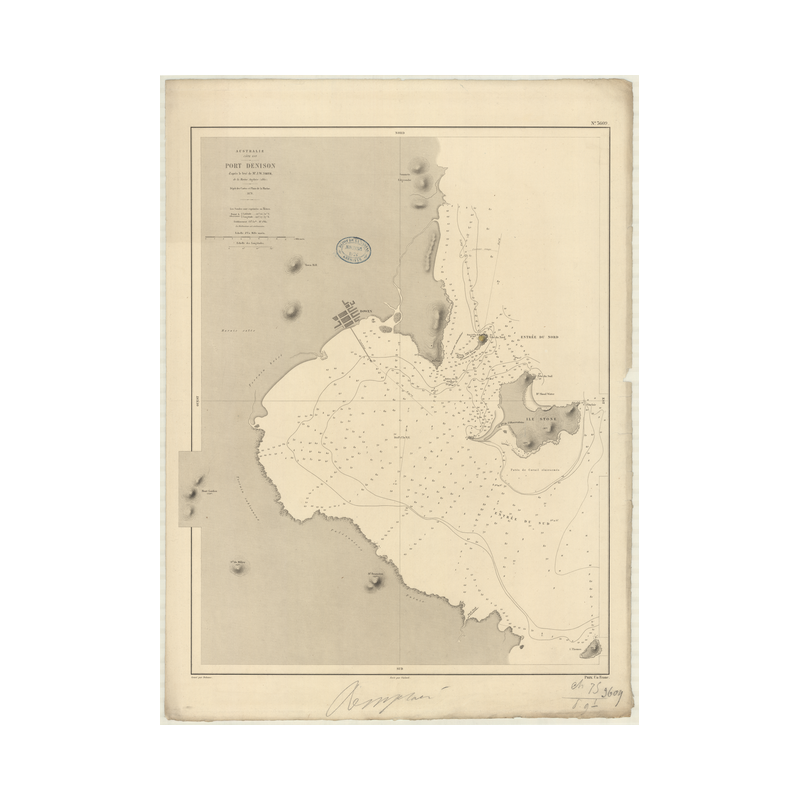 Reproduction carte marine ancienne - 3609 - DENISON (Port) - PACIFIQUE, AUSTRALIE (Côte Est), CORAIL (Mer) - (1878 - 1892)