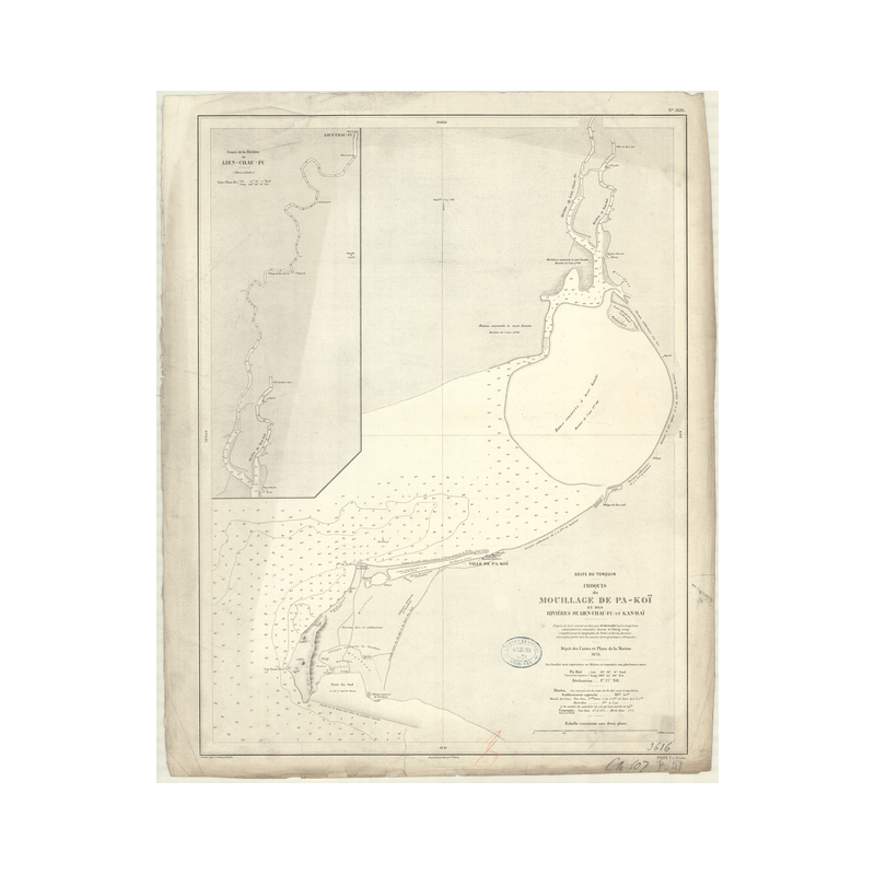 Reproduction carte marine ancienne Shom - 3616 - TONQUIN (Golfe), TONKIN (Golfe), pA-KOI (Mouillage), LIEN-CHAU-FU (Rivi