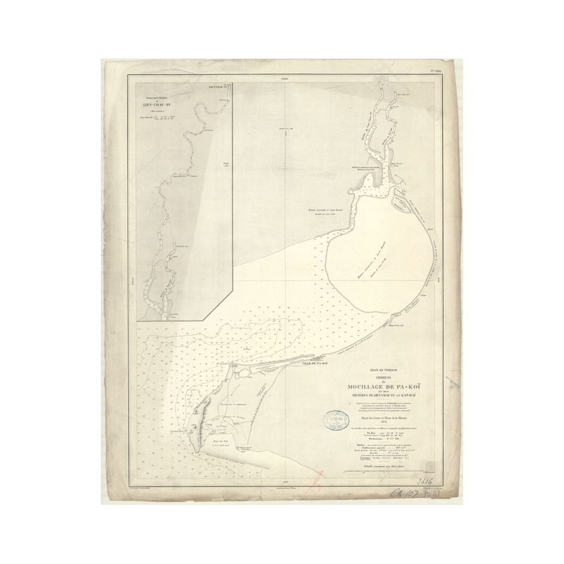 Carte marine ancienne - 3616 - TONQUIN (Golfe), TONKIN (Golfe), PA-KOI (Mouillage), LIEN-CHAU-FU (Rivière) - CHINE - PACIFIQUE -