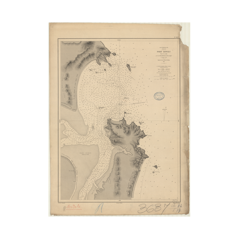 Reproduction carte marine ancienne - 3637 - BOWEN (Port), CLINTON (Port) - PACIFIQUE, CORAIL (Mer), AUSTRALIE (Côte Est) - (1878