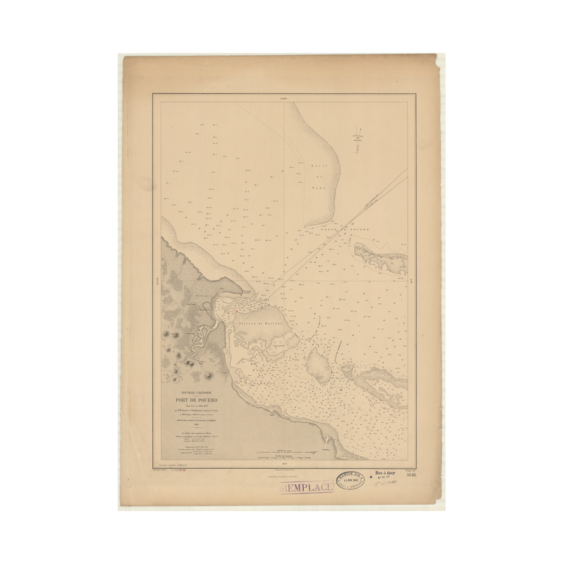 Reproduction carte marine ancienne Shom - 3646 - NOUVELLE-CALEDONIE (Côte Est), pOUEBO (Port) - pACIFIQUE,CORAIL (Mer)