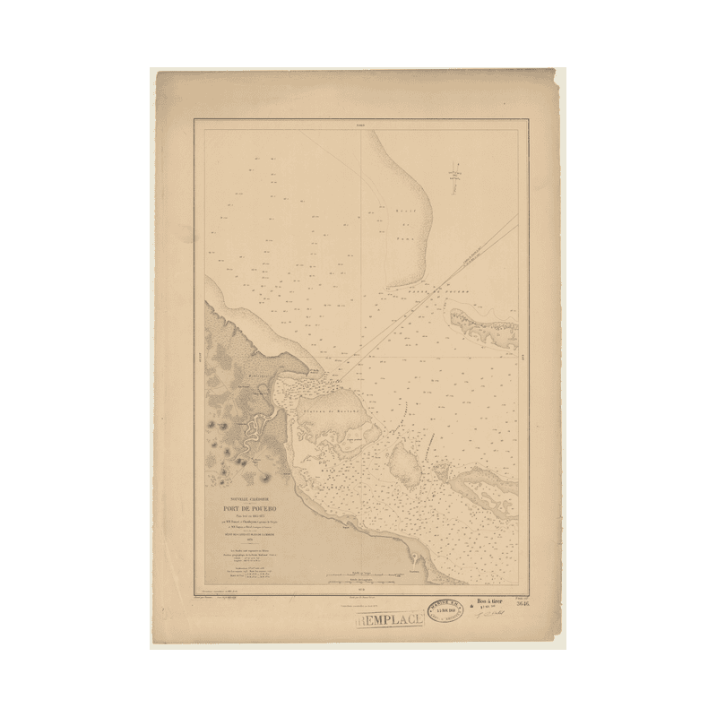 Reproduction carte marine ancienne Shom - 3646 - NOUVELLE-CALEDONIE (Côte Est), pOUEBO (Port) - pACIFIQUE,CORAIL (Mer)