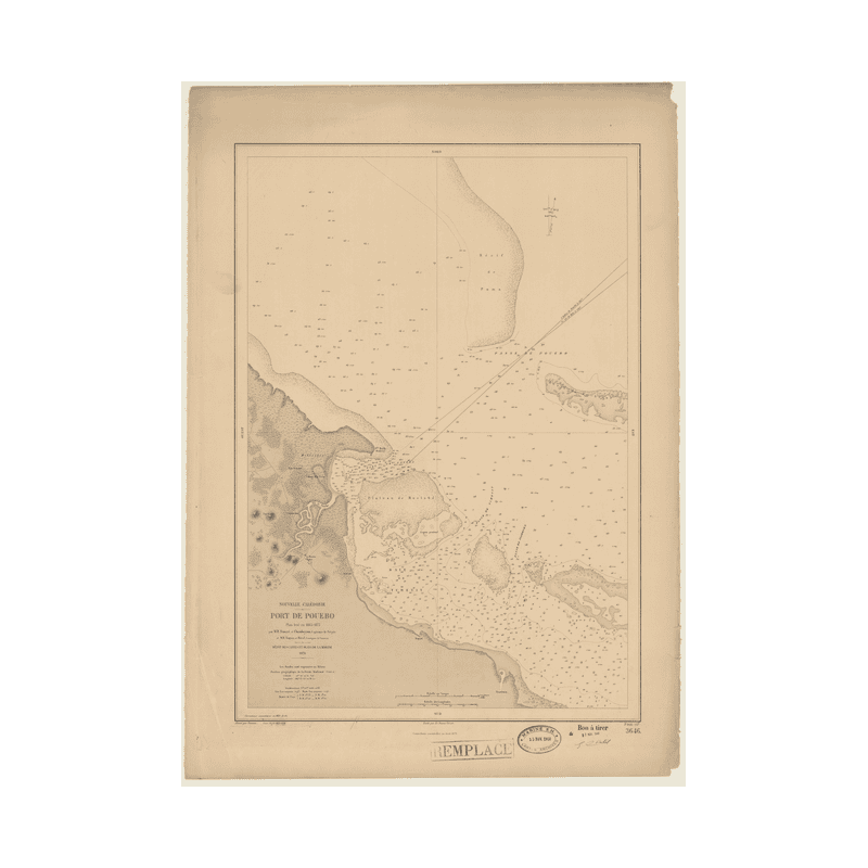 Reproduction carte marine ancienne - 3646 - NOUVELLE-CALEDONIE (Côte Est), POUEBO (Port) - PACIFIQUE, CORAIL (Mer) - (1878 - 200