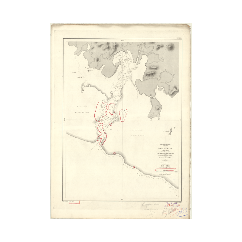 Reproduction carte marine ancienne Shom - 3663 - NOUVELLE-CALEDONIE (Côte Ouest), MUENDU (Baie) - pACIFIQUE,CORAIL (Mer