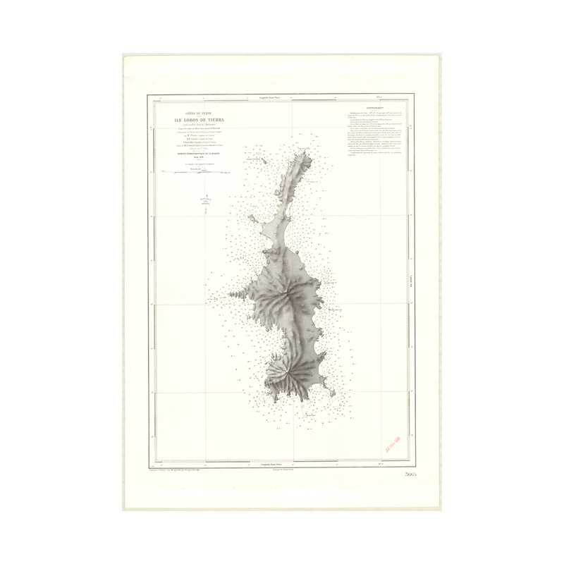 Reproduction carte marine ancienne Shom - 3665 - LOBOS de TIERRA (île) - pEROU - pACIFIQUE,AMERIQUE de SUD (Côte Ouest