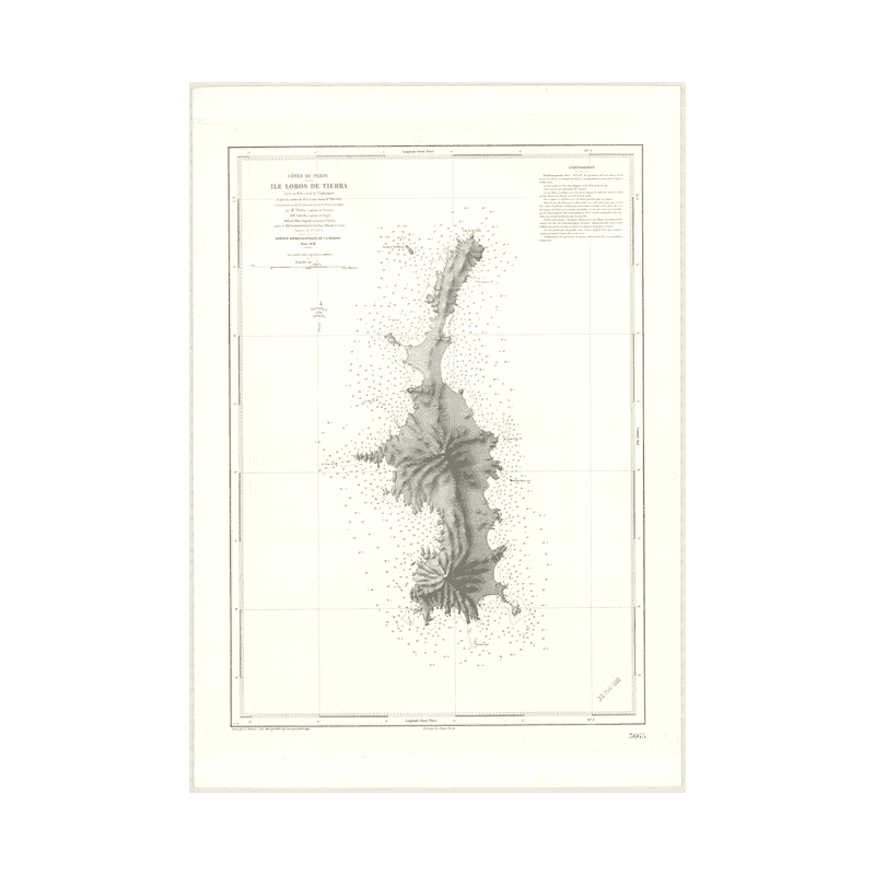 Reproduction carte marine ancienne Shom - 3665 - LOBOS de TIERRA (île) - pEROU - pACIFIQUE,AMERIQUE de SUD (Côte Ouest