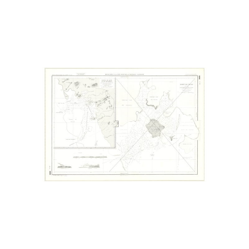 Reproduction carte marine ancienne Shom - 3668 - NOUVELLE-CALEDONIE (Côte Ouest), MUEO (Port) - pACIFIQUE,CORAIL (Mer)