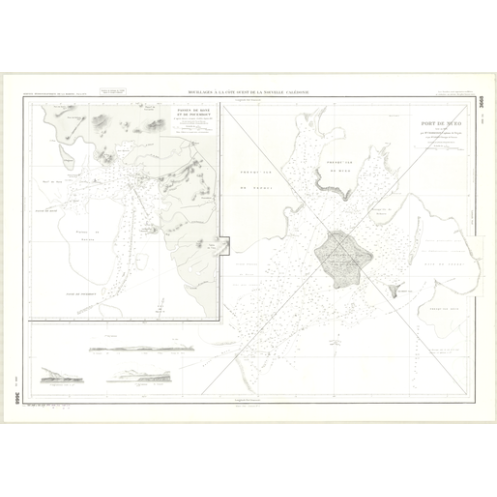 Reproduction carte marine ancienne Shom - 3668 - NOUVELLE-CALEDONIE (Côte Ouest), MUEO (Port) - pACIFIQUE,CORAIL (Mer)