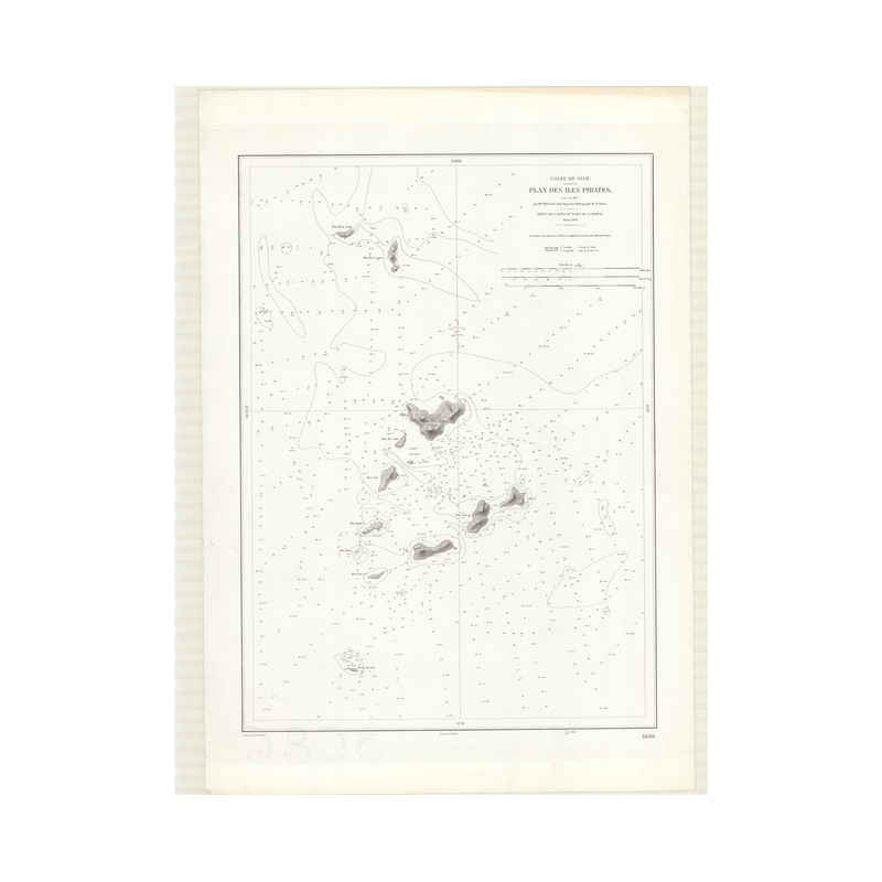 Reproduction carte marine ancienne Shom - 3686 - pIRATES (îles) - pACIFIQUE,SIAM (Golfe),THAILANDE (Golfe) - (1879 - ?)