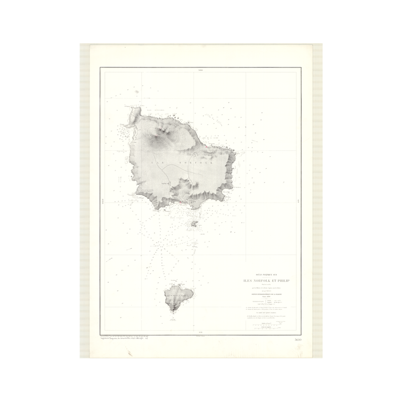 Reproduction carte marine ancienne Shom - 3699 - NORFOLK (île), pHILIP (île) - pACIFIQUE,TASMAN (Mer) - (1879 - ?)