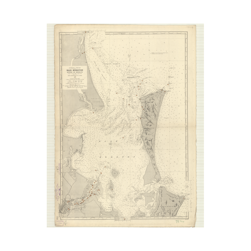 Reproduction carte marine ancienne Shom - 5733 - MORETON (Baie), BRISBANE (Rivière) - pACIFIQUE,TASMAN (Mer),AUSTRALIE