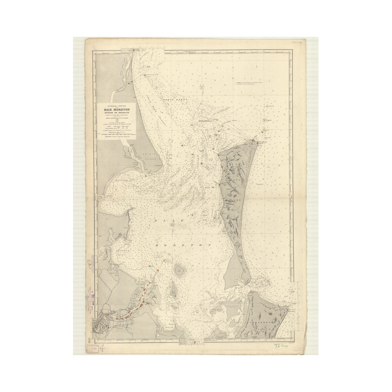 Reproduction carte marine ancienne - 5733 - MORETON (Baie), BRISBANE (Rivière) - PACIFIQUE, TASMAN (Mer), AUSTRALIE (Côte Est) -