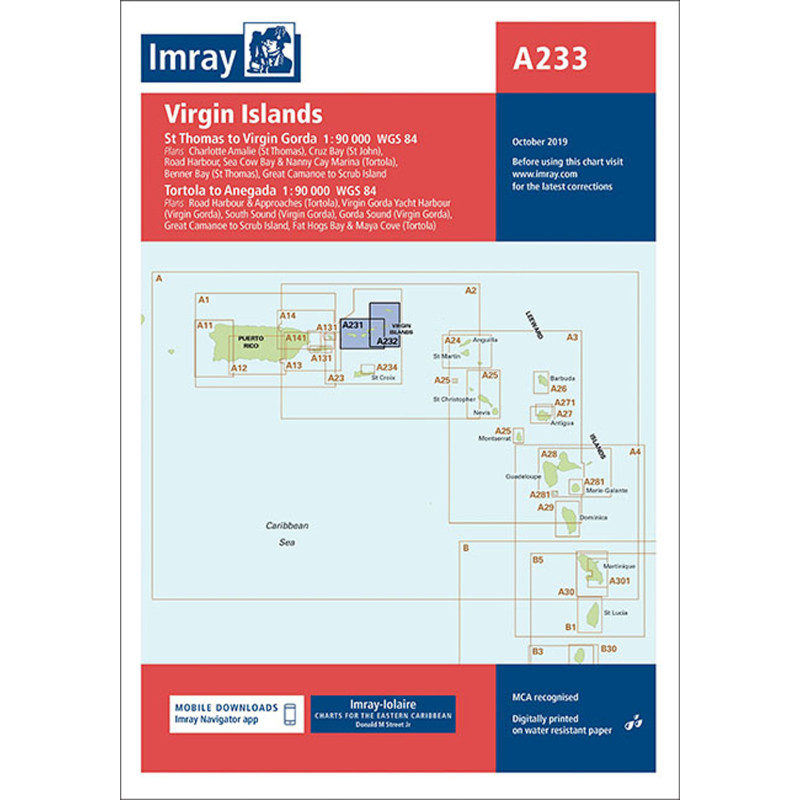 Imray - A233 - Virgin Islands - Double-sided sheet combining charts A231 and A232