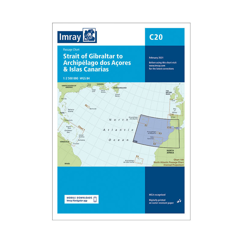 Imray - C20 - Strait of Gibraltar to Arquipelago dos Açores and Islas Canaries - Passage Chart