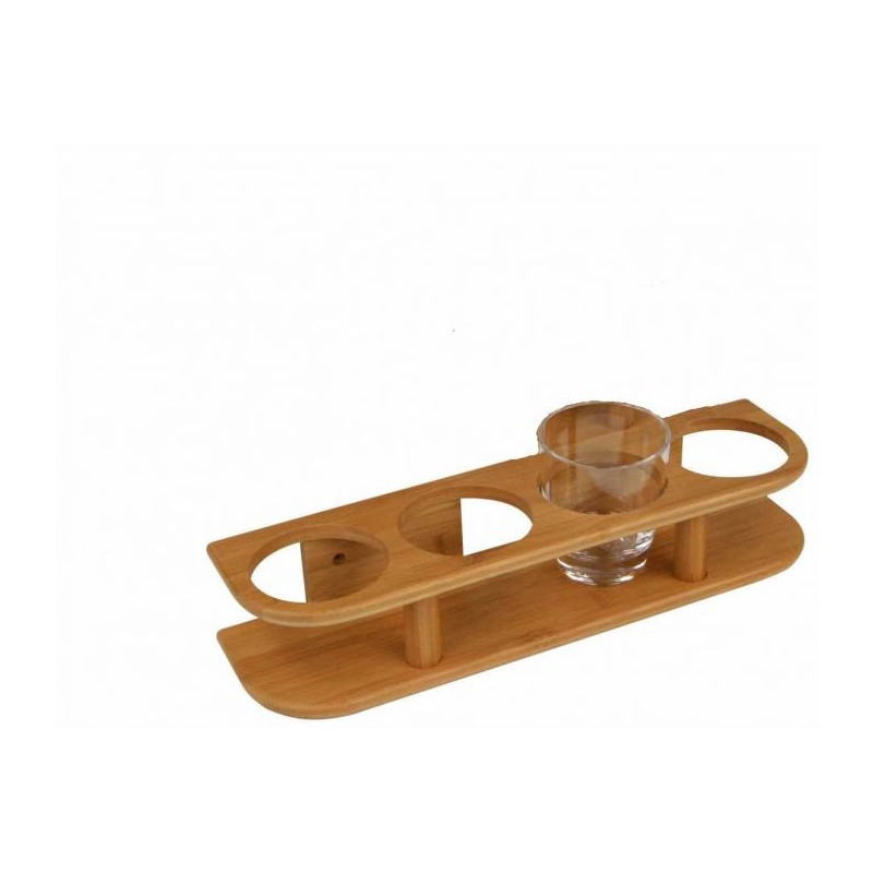 Support de verres en bambou - 4 verres Ø 77 mm : 368 x 50 x 100 mm