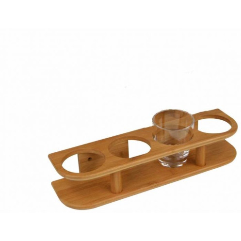 Bamboo glasses stand - 4 glasses o 77 mm : 368 x 50 x 100 mm