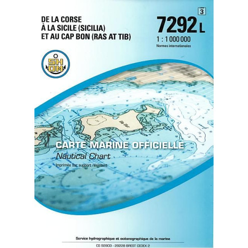Shom L - 7292L - carte marine - De la Corse à la Sicile (Sicilia) et au Cap Bon (Ras at Tib)