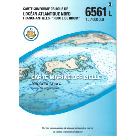 Shom L - 6561L - Carte conforme oblique de l'océan Atlantique Nord. France-Antilles - Route du Rhum
