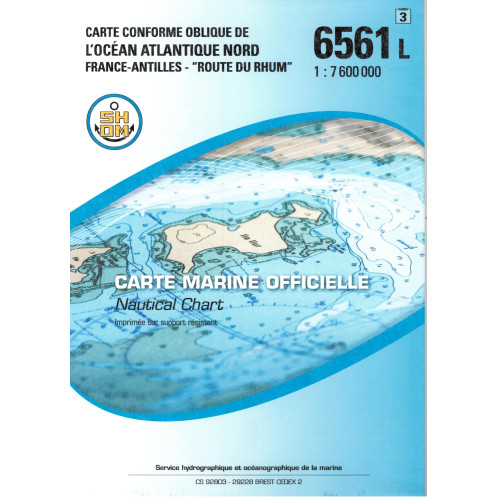 Shom L - 6561L - Carte conforme oblique de l'océan Atlantique Nord. France-Antilles - Route du Rhum Shom L - 6561L - Carte conforme oblique de l'océan Atlantique Nord. France-Antilles - Route du Rhum