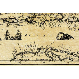 Reproduction carte marine ancienne des Caraïbes au temps des pirates en 1657