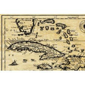 Reproduction carte marine ancienne des Caraïbes au temps des pirates en 1657
