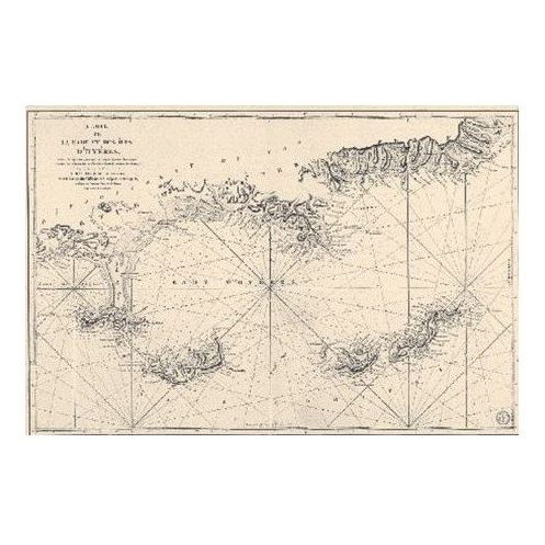 Reproduction carte marine ancienne - 0068-WN - Carte de la rade et des îles d?Hyères (1792) - taille 65 x 50 cm
