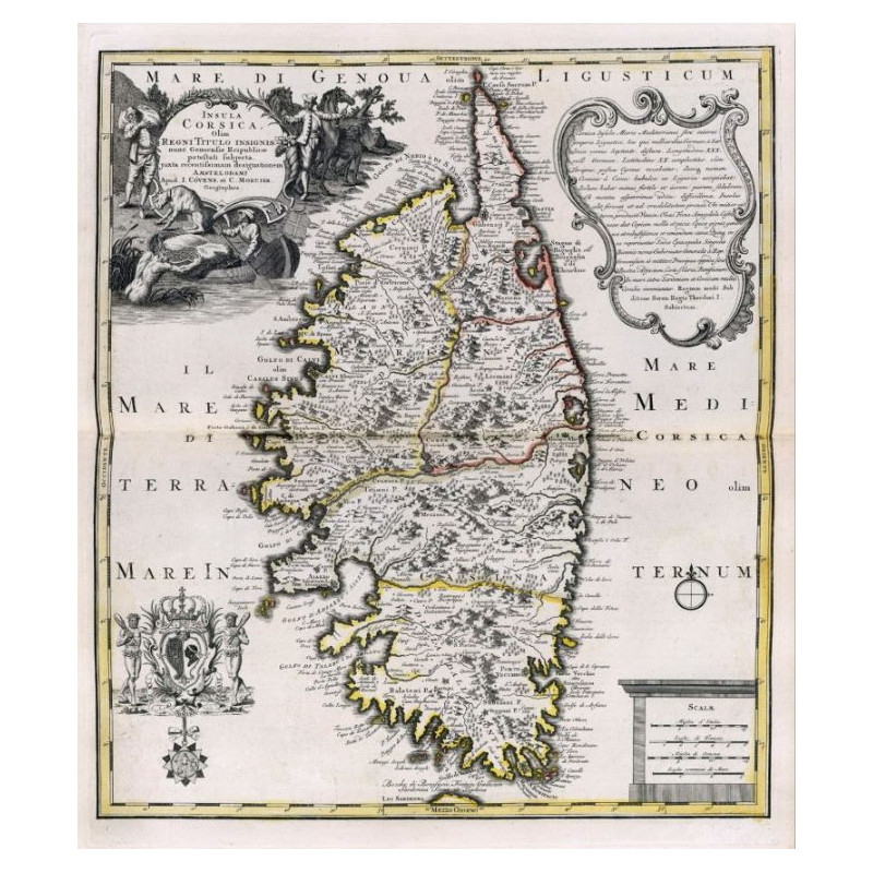 Reproduction of old nautical chart of Corsica in 1749