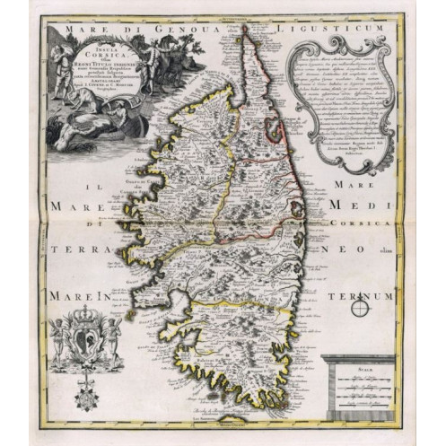 Reproduction of old nautical chart of Corsica in 1749