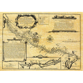 Reproduction carte marine ancienne du Canal du Midi en 1665