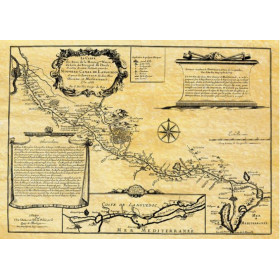 Reproduction carte marine ancienne de Canal de Midi en 1665