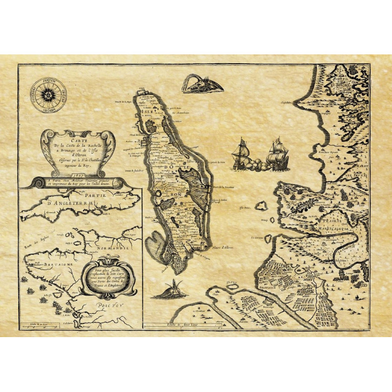 Reproduction of old nautical chart of the Isle of Oléron in 1627
