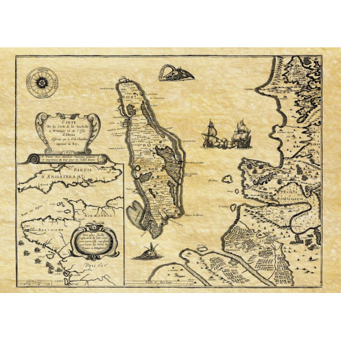 Reproduction of old nautical chart of the Isle of Oléron in 1627