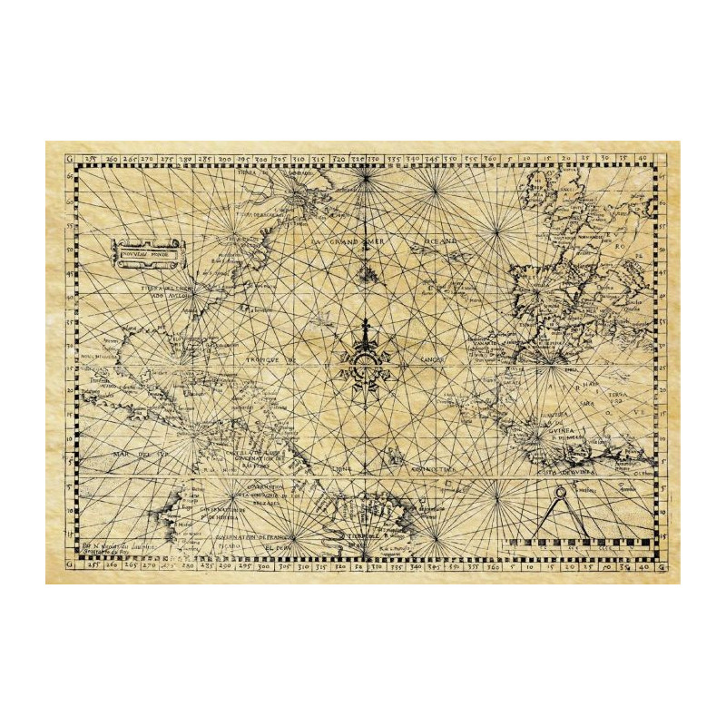 Reproduction carte marine ancienne de l'Atlantique Nord en 1550