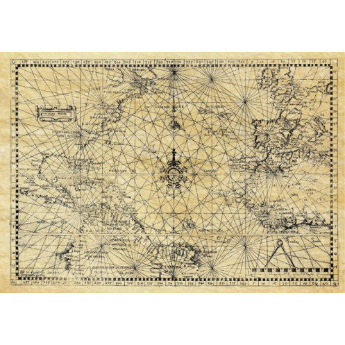 Carte marine ancienne de l'Atlantique Nord en 1550