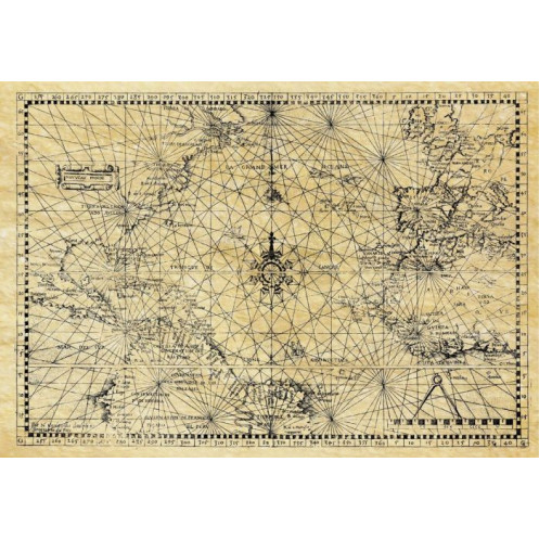 Reproduction carte marine ancienne de l'Atlantique Nord en 1550