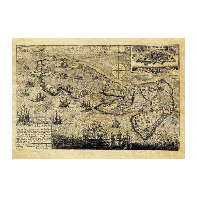 Reproduction of old nautical chart of The Isle of Ré in 1684